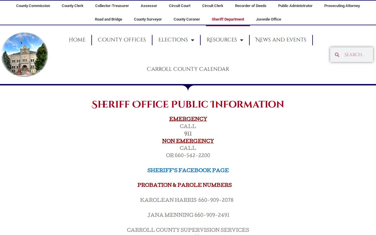 Carroll County Sheriff booking-record contact source
