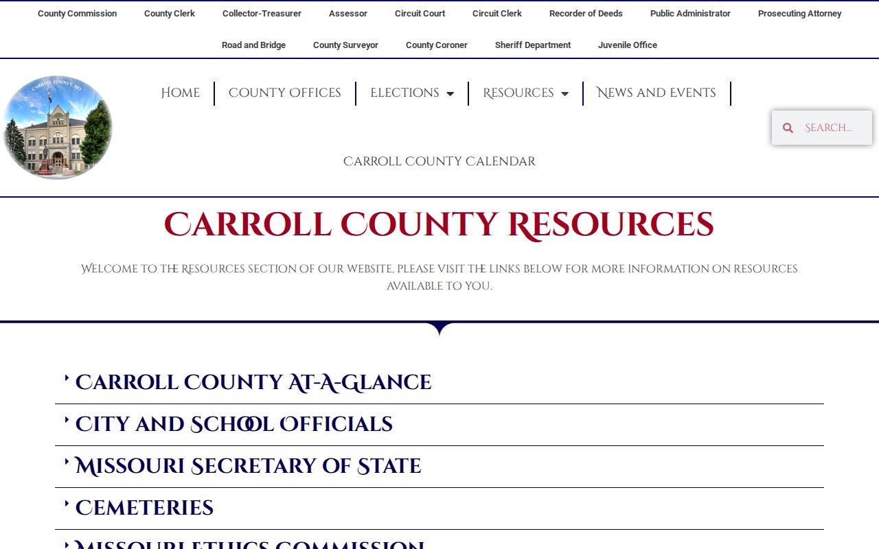 Official Carroll County resources page used for Norborne records-routing context